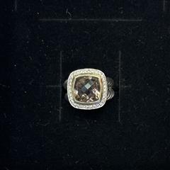 David Yurman Sterling & 18k 14mm Smoky Quartz & Diamond Albion Ring
